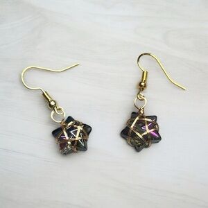 14k Gold and Wire Wrapped Star Crystal Earrings